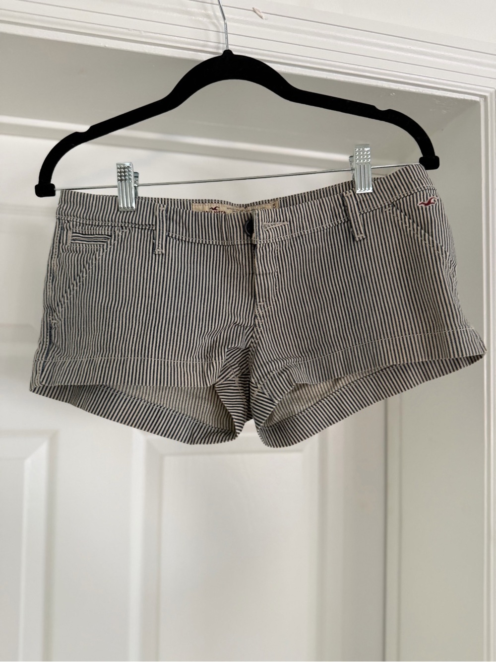 Hollister Black & White Pinstripe Denim Shorts